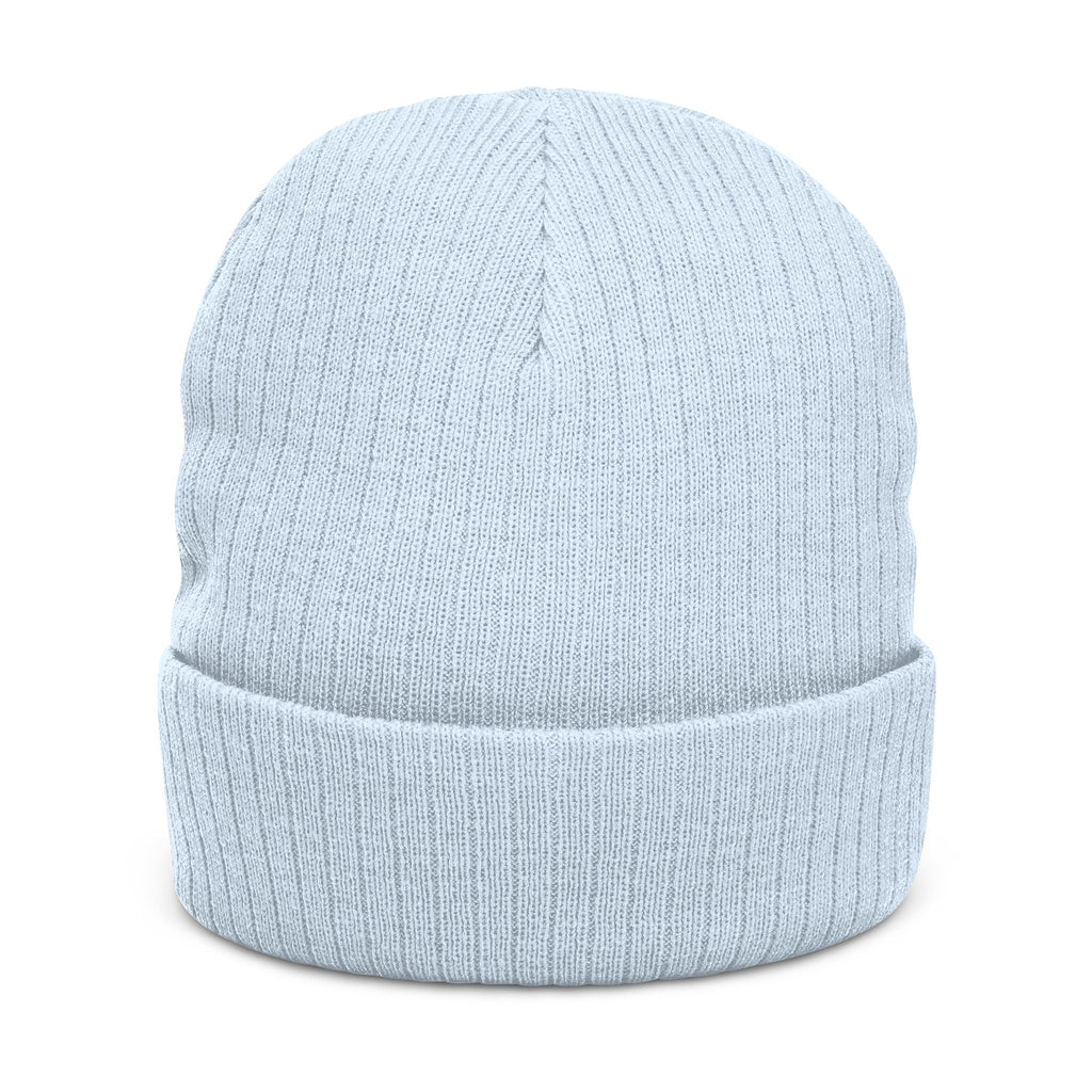 Embroidered Knot Ribbed Beanie — Black Knit Winter Hat