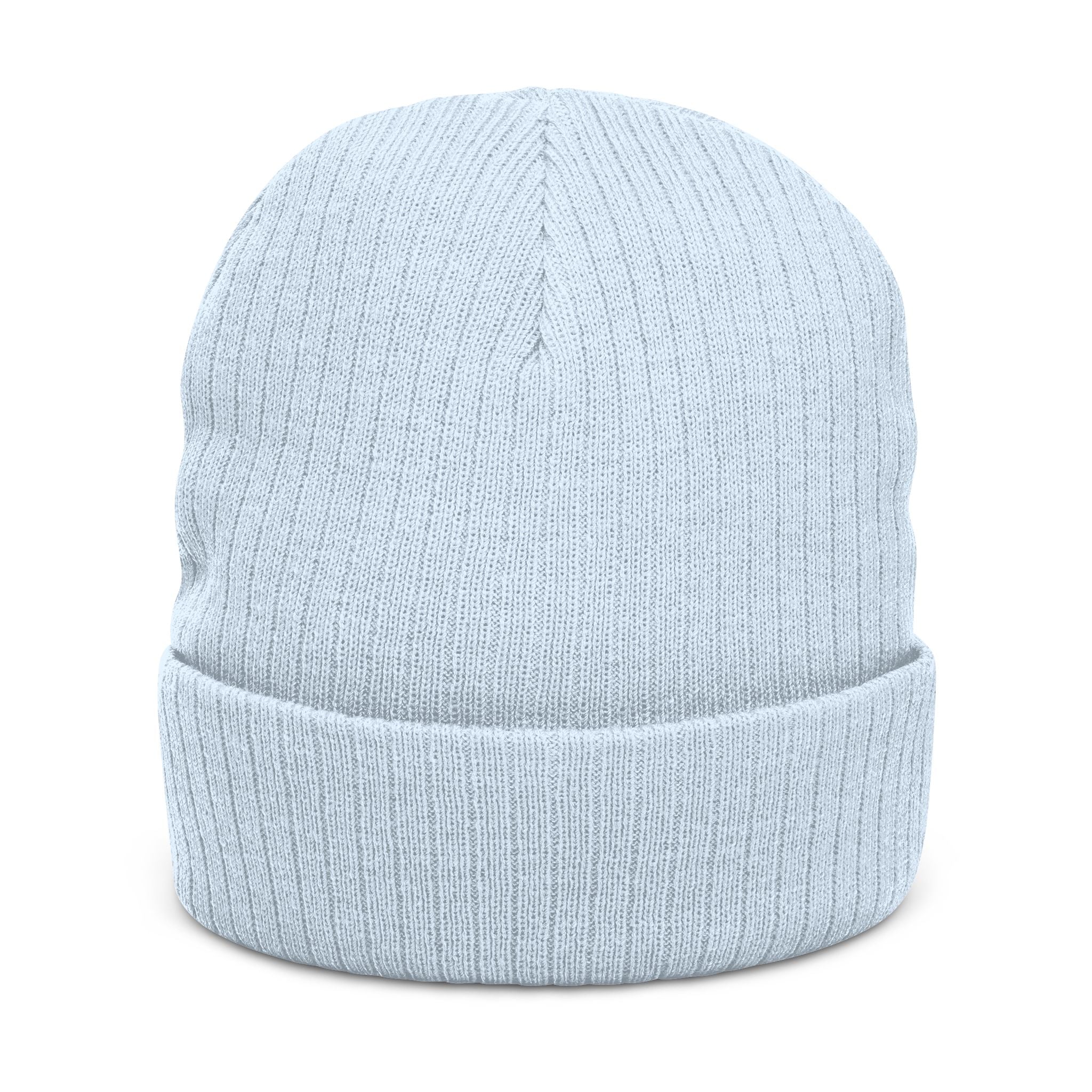 Embroidered Knot Ribbed Beanie — Black Knit Winter Hat