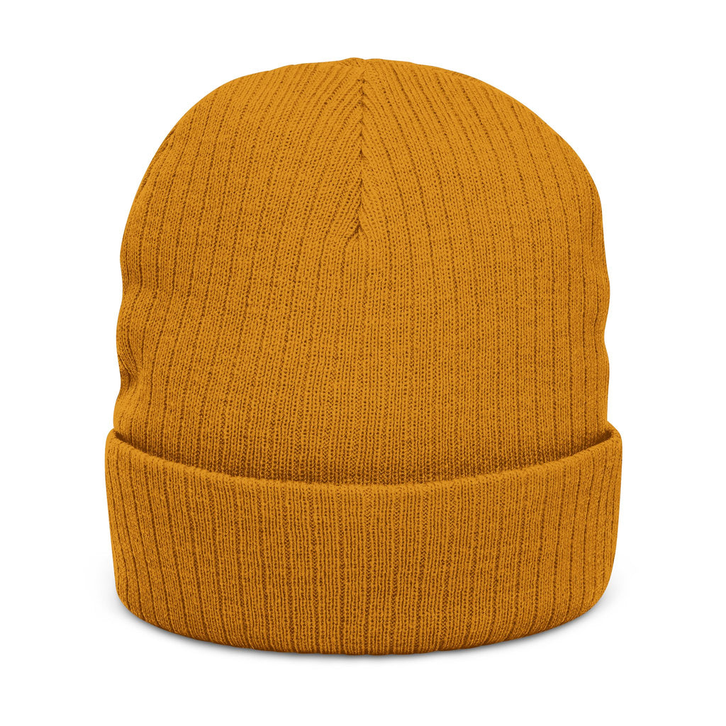 Embroidered Knot Ribbed Beanie — Black Knit Winter Hat