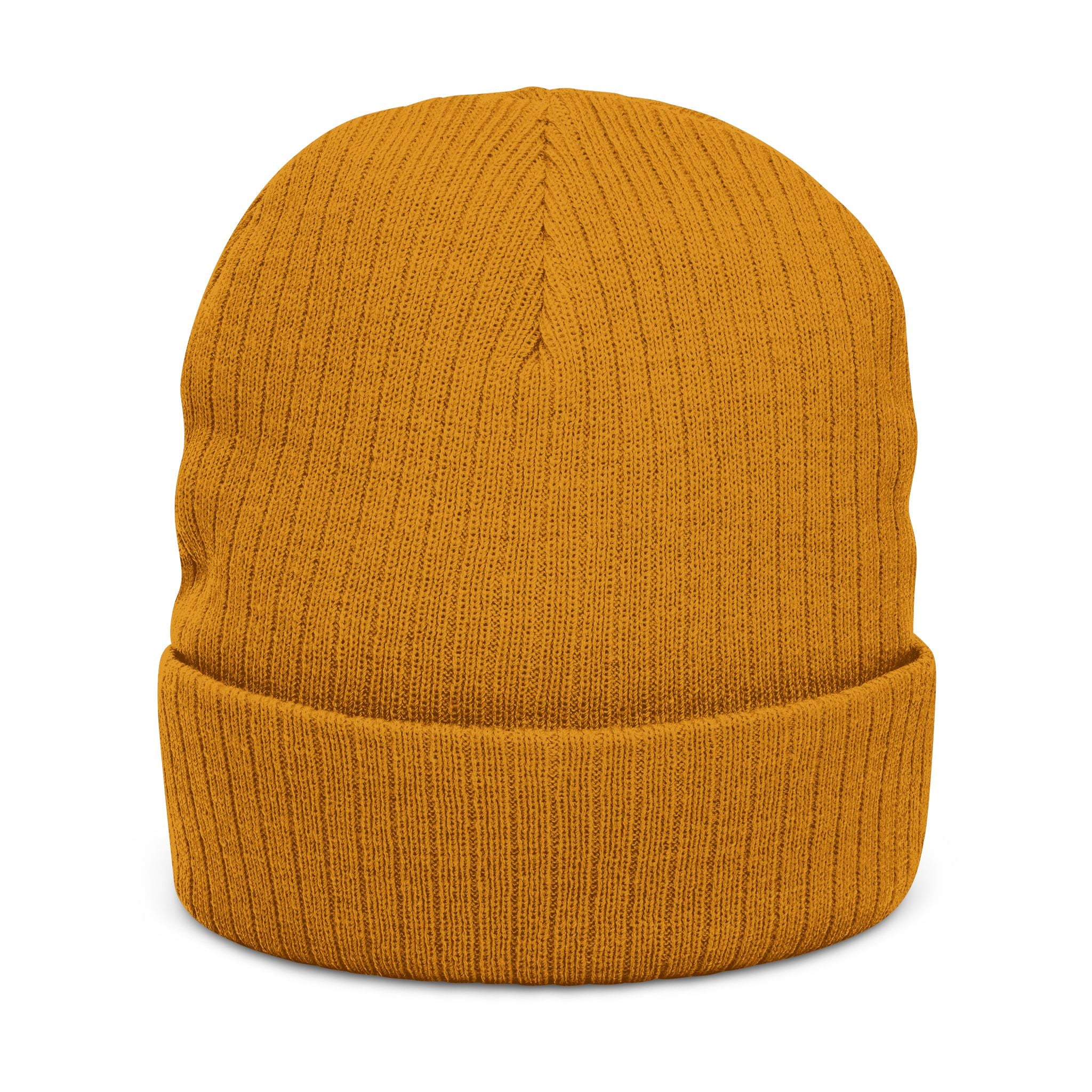 Embroidered Knot Ribbed Beanie — Black Knit Winter Hat