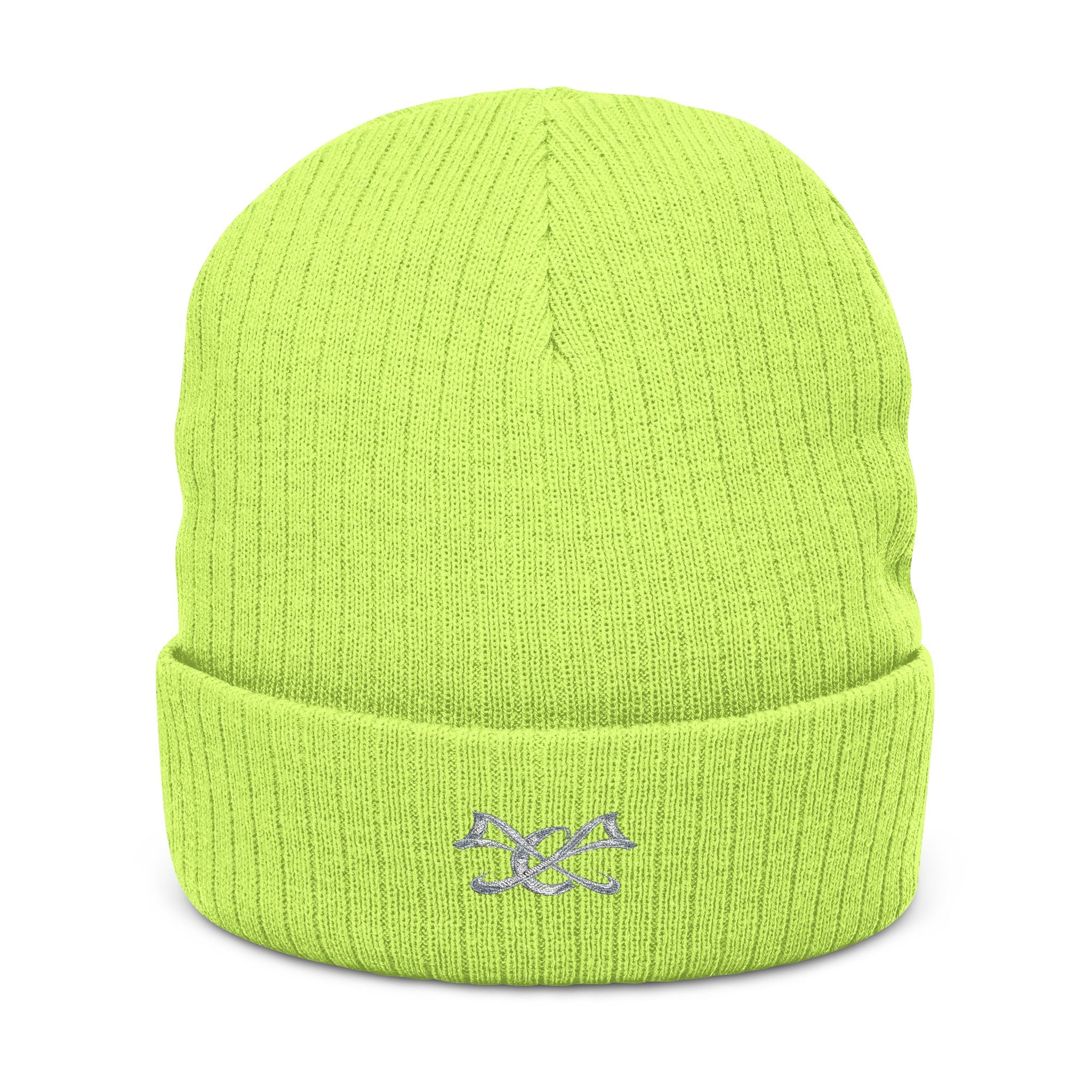 Embroidered Knot Ribbed Beanie — Black Knit Winter Hat