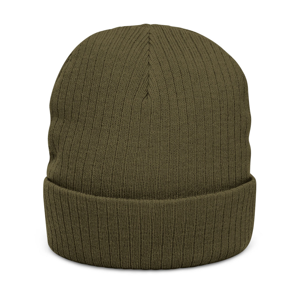 Embroidered Knot Ribbed Beanie — Black Knit Winter Hat