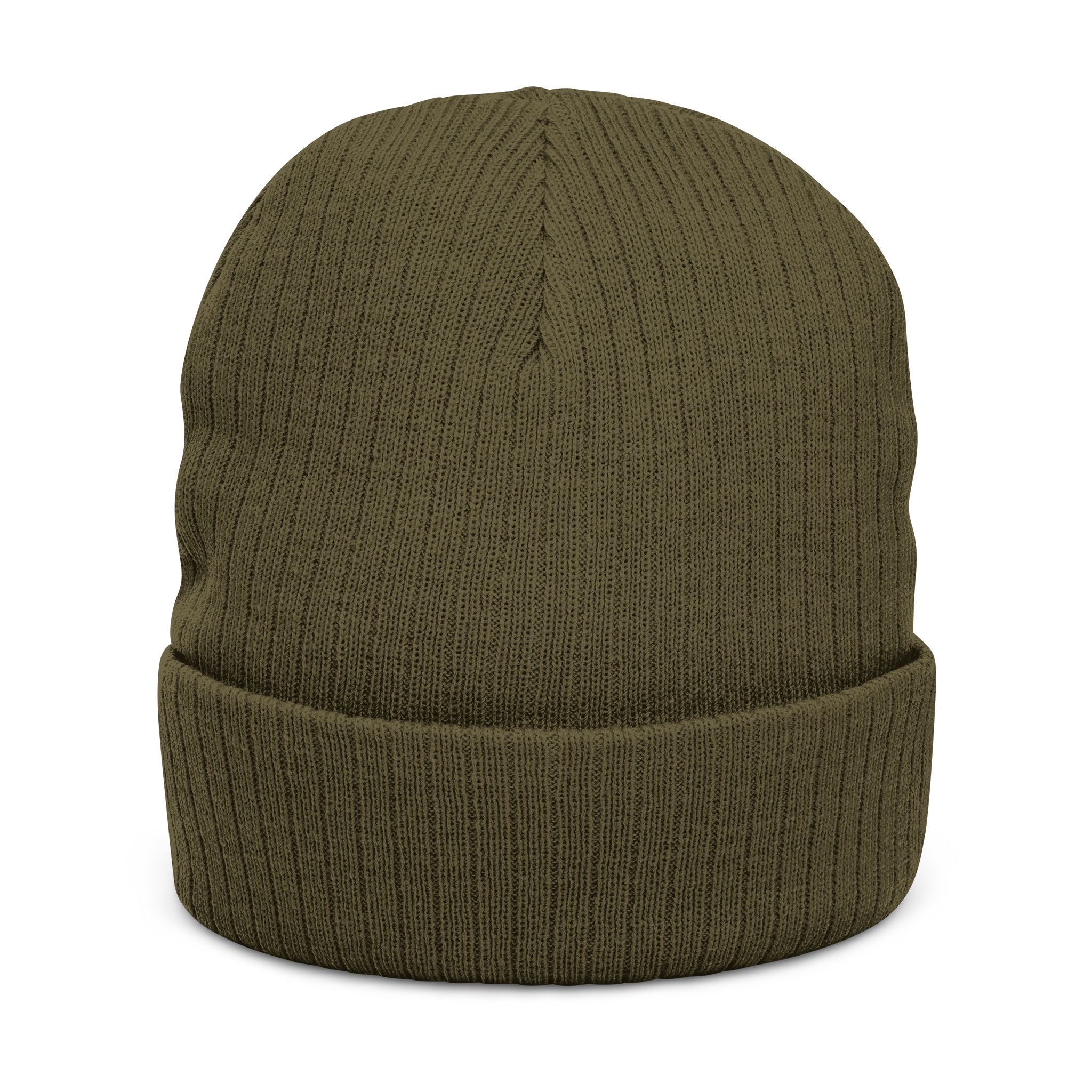 Embroidered Knot Ribbed Beanie — Black Knit Winter Hat