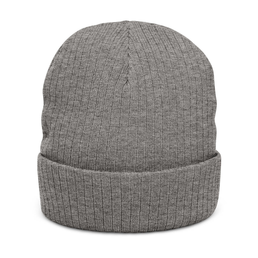Embroidered Knot Ribbed Beanie — Black Knit Winter Hat
