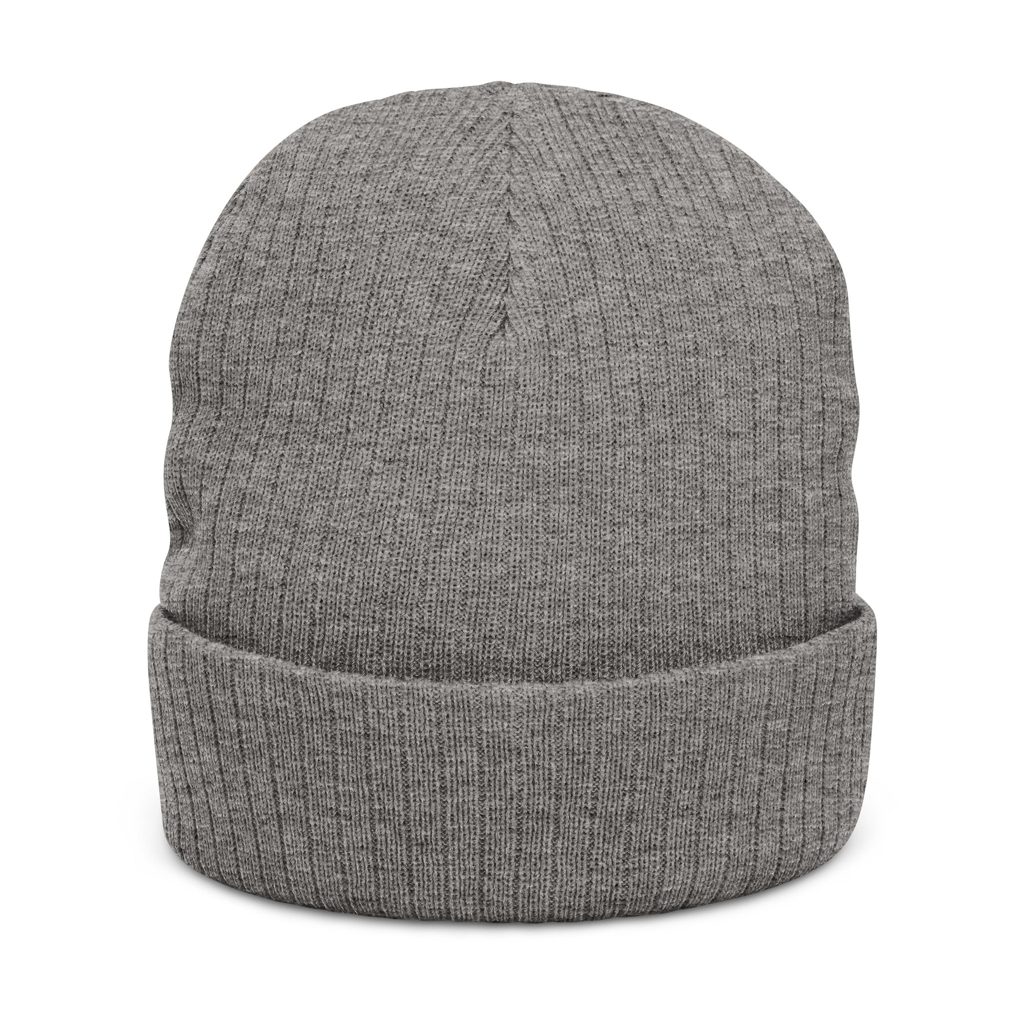 Embroidered Knot Ribbed Beanie — Black Knit Winter Hat