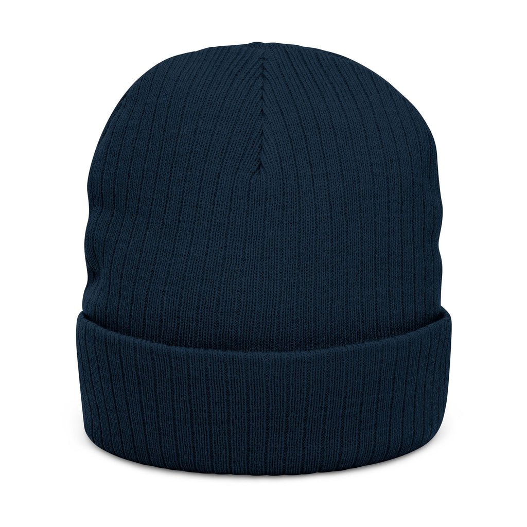 Embroidered Knot Ribbed Beanie — Black Knit Winter Hat