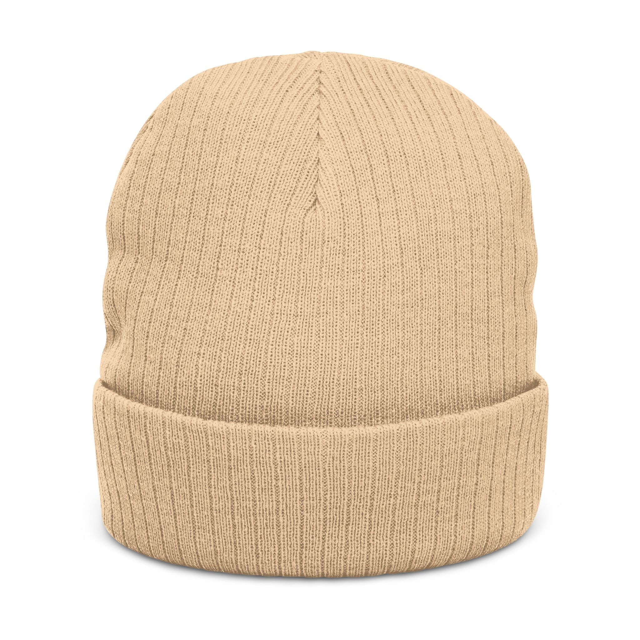 Embroidered Knot Ribbed Beanie — Black Knit Winter Hat
